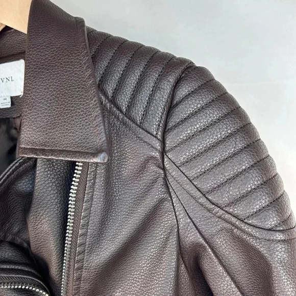 EVNL Moto Jacket Size Medium Faux Leather City Streetwear Brown Biker - Picture 4 of 10